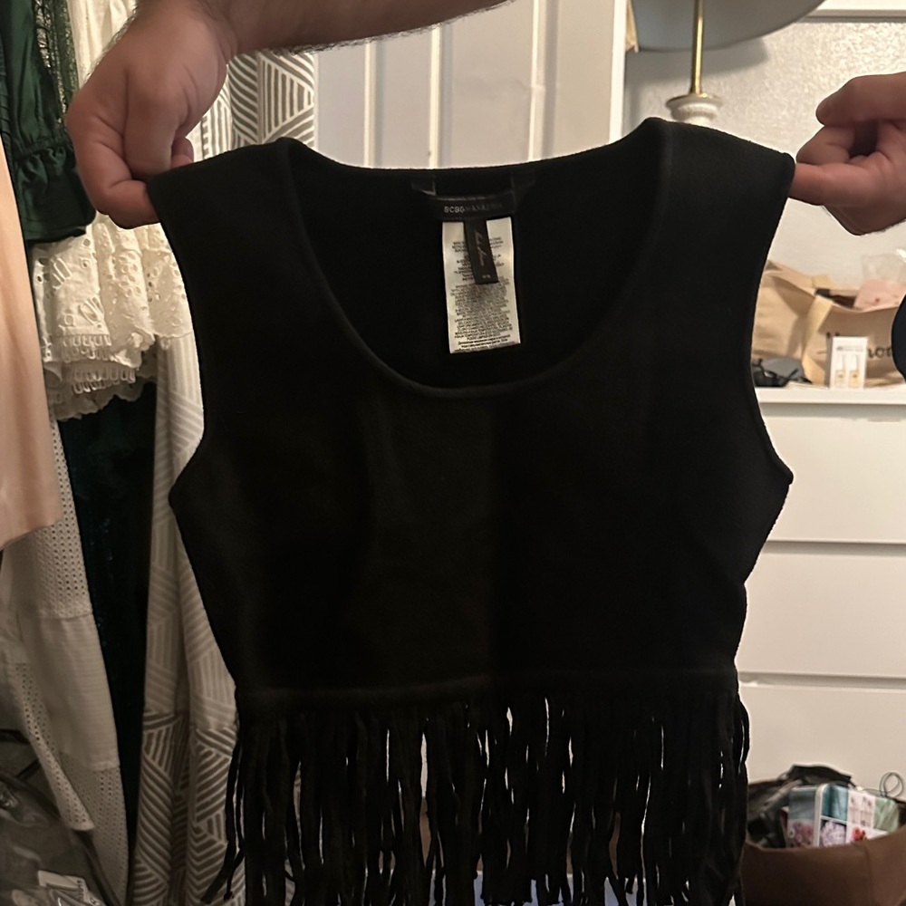 BCBGMaxAzria Black Fringe Top